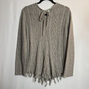 Prana Shelby Poncho Sweater Gray Knit Wool Blend Yoga Fringe Size M